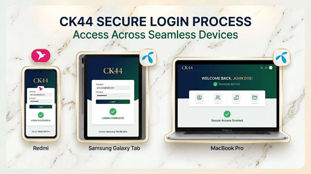 CK44 login secure process across Redmi phone Samsung Galaxy Tab and MacBook Pro Bangladesh multi device access