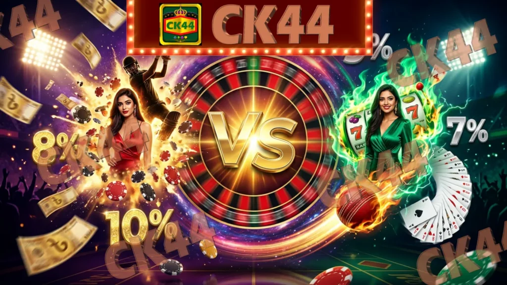CK44 vs Krikya head-to-head cashback comparison banner showing 30-day audit results for Bangladesh players testing slot recovery rates and BPL cricket markets