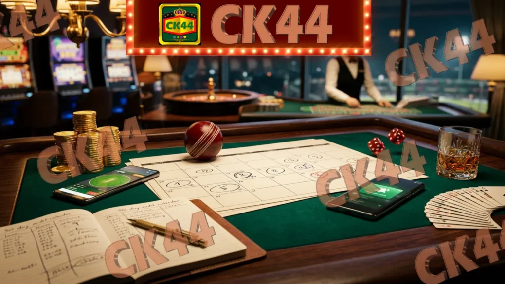 CK44 vs Krikya 30-day cashback testing methodology workstation showing slot losses logbook bKash settlement notifications and BPL cricket match notes tested by Martin CK44 editorial team