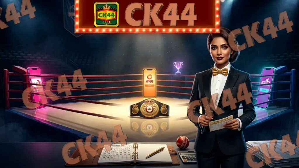 CK44 vs Nagad88 testing methodology workstation showing 25-day reload bonus tracking logbook three mobile money phones bKash Nagad Rocket apps and BPL cricket match notes tested by Martin CK44 editorial team