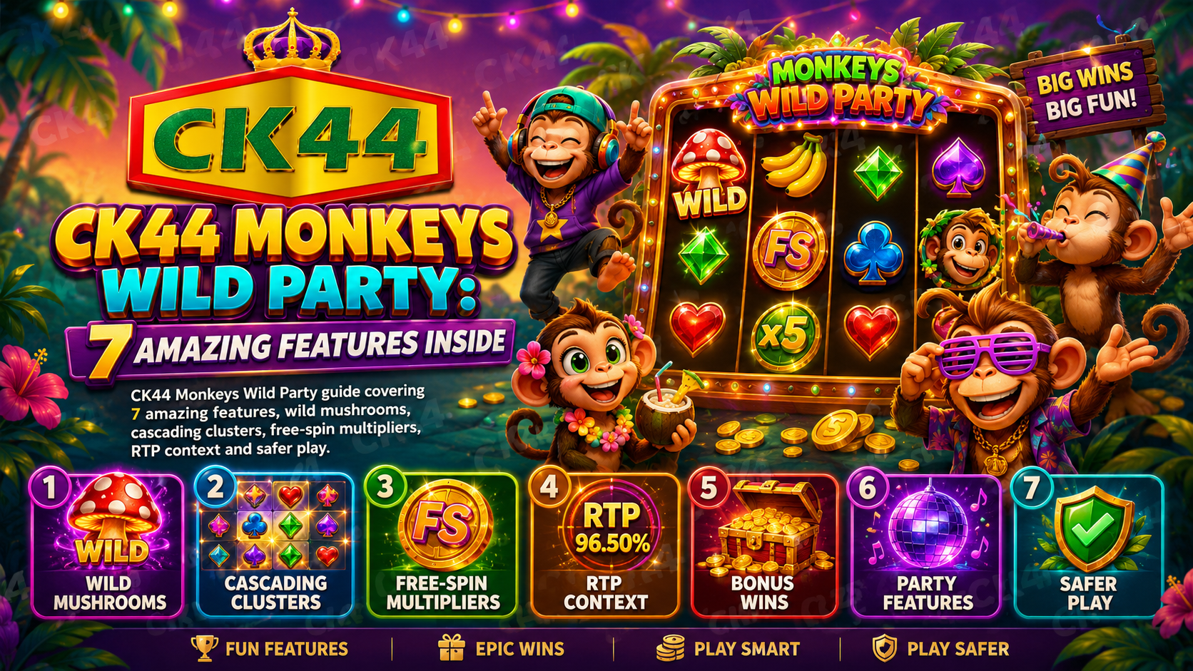 CK44 Monkeys Wild Party free spins multiplier guide