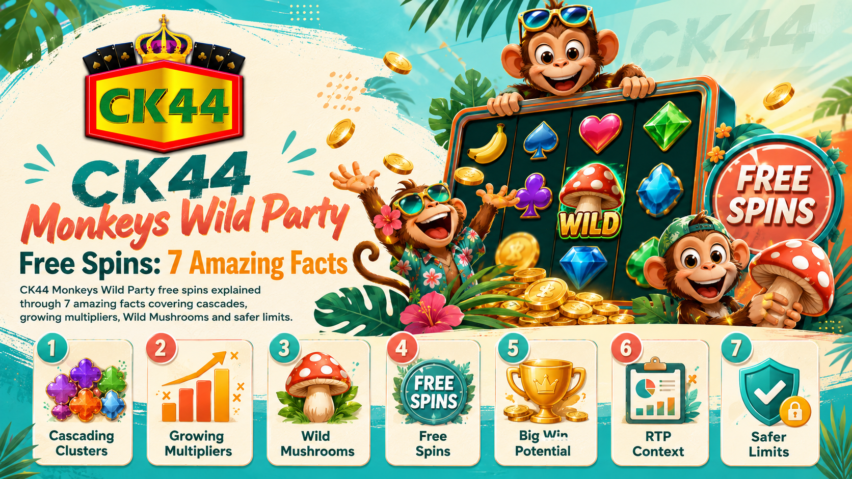 CK44 Monkeys Wild Party neon jungle slot features guide